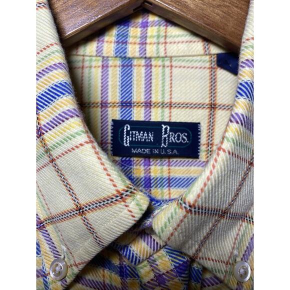 Gitman Brothers Shirt Men's MEDIUM Yellow Plaid Flannel Button Down Made‎ in USA - Picture 7 of 8